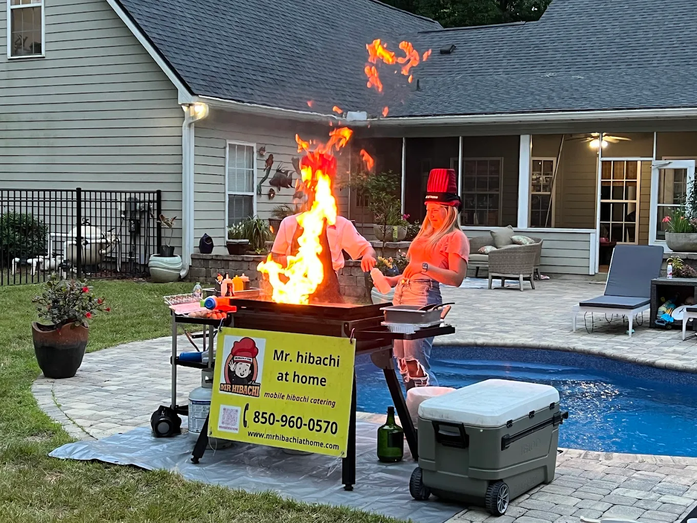 A private hibachi chef prepares dinner during a special event in Santa Rosa Beach.