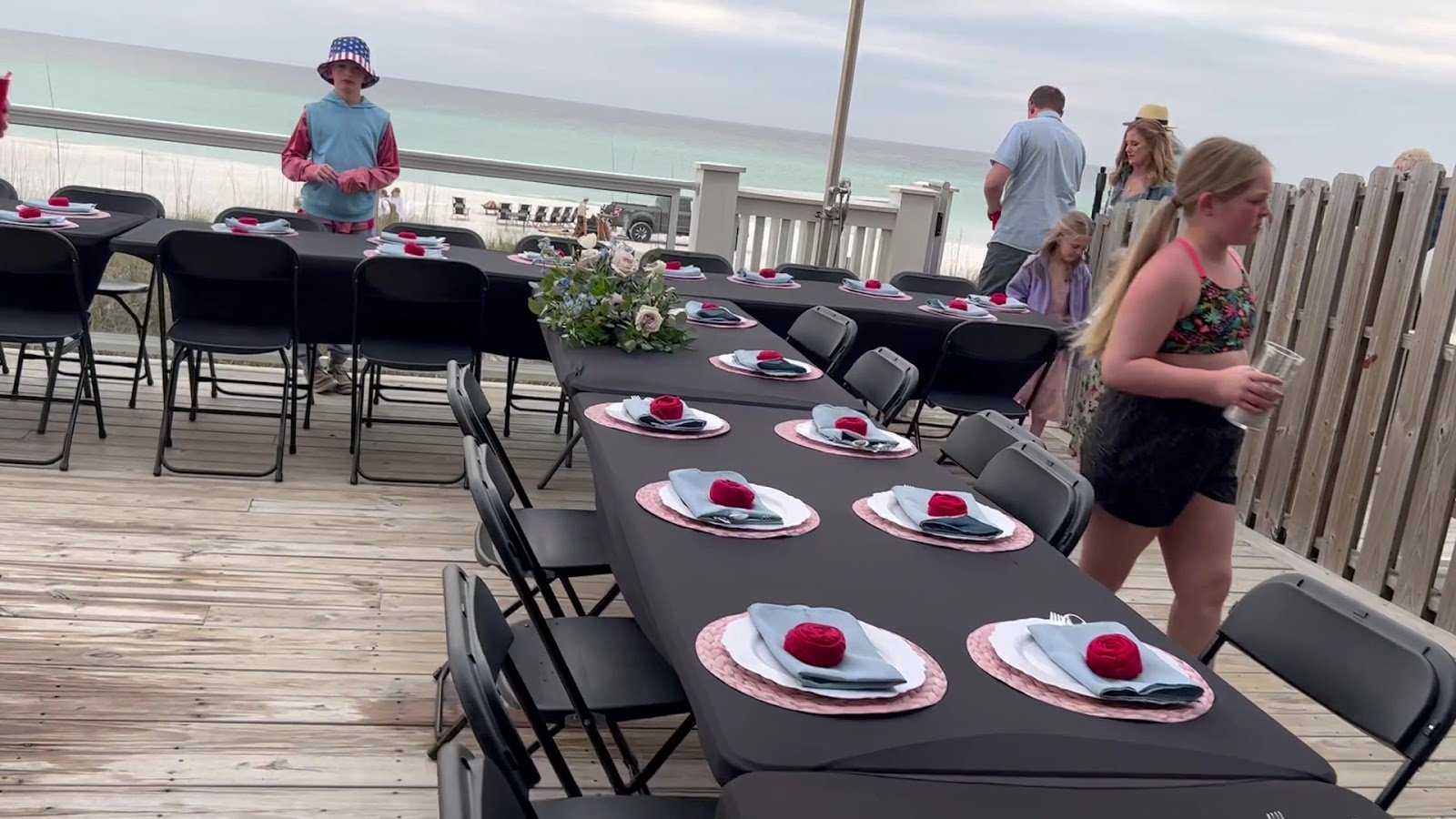 Private hibachi chef table setting with ocean view in Rosemary Beach for an anniversary dinner