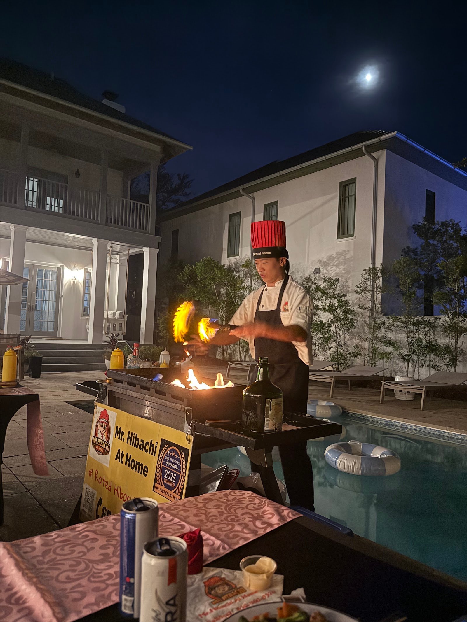 Private chef preparing an evening hibachi dinner during the off-season in Grayton Beach